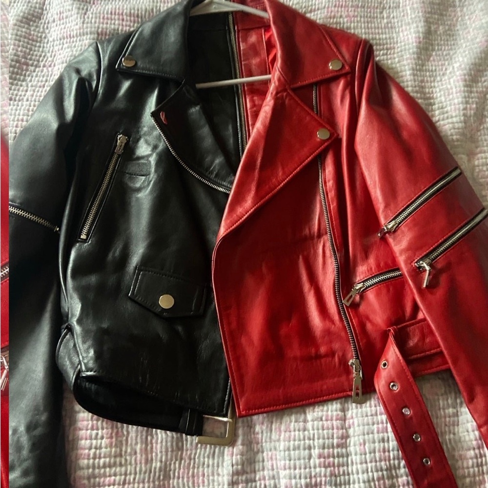 Red and Black Women's real leather jacket new